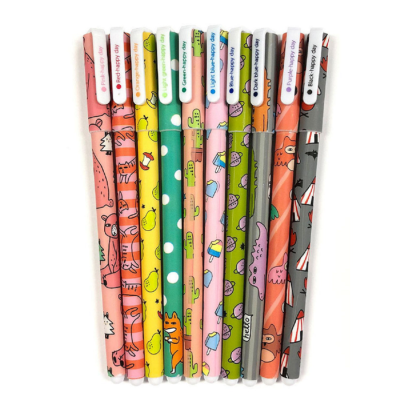 Wrapables Cute Novelty Gel Ink Pens, 0.5mm Fine Point (Set of 10), Cartoon Animal Multicolor Ink Image