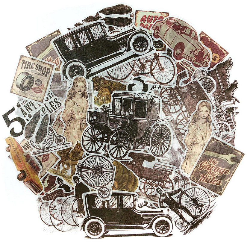 Wrapables Decorative Scrapbooking Washi Stickers (60 pcs), Automobile Image