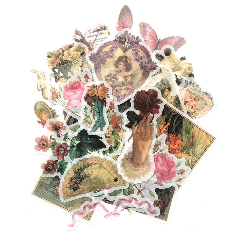 Wrapables Decorative Scrapbooking Washi Stickers (60 pcs), Romantic Vintage Image