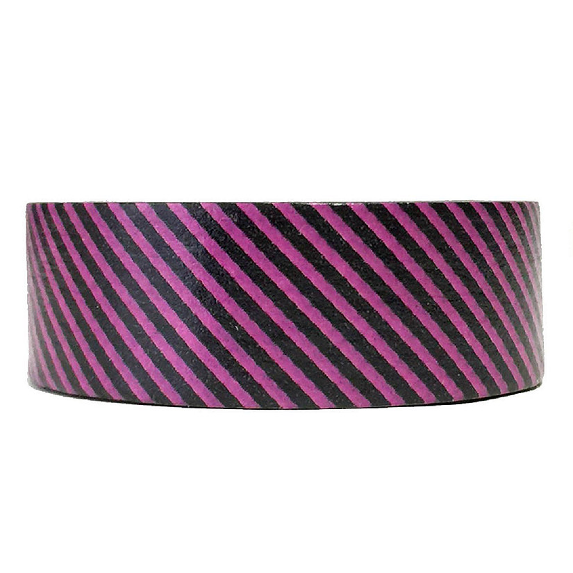Wrapables Decorative Washi Masking Tape, Black and Hot Pink Slant Stripe Image