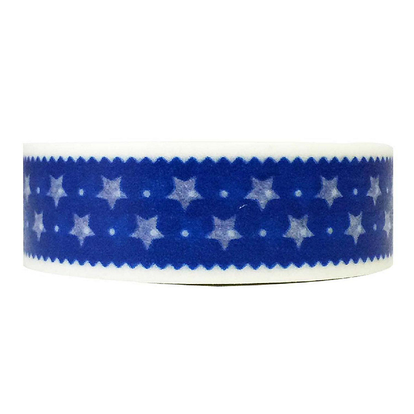 Wrapables Decorative Washi Masking Tape, Royal Blue Stars Ribbon Image