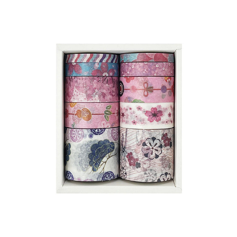 Wrapables Decorative Washi Tape Box Set (10 Rolls), Pink & Purple Posies Image