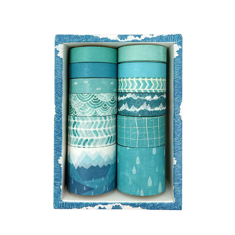 Wrapables Decorative Washi Tape Box Set (12 Rolls), Sea Blue Image