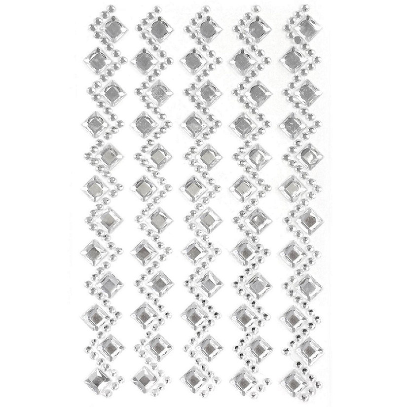 Wrapables Diamond and Round Acrylic Self Adhesive Crystal Gem Stickers, Silver Image