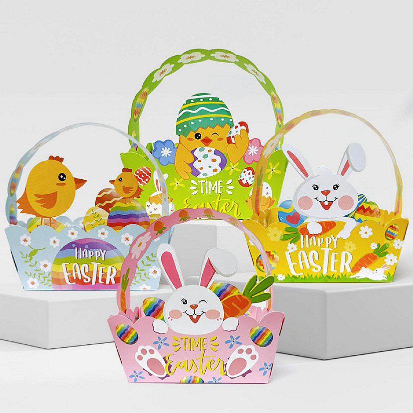 Wrapables Easter Gift Baskets with Handle, Treat Boxes for Eggs, Cookies and Candy, Set of 12, Vibrant Easter Eggs Image
