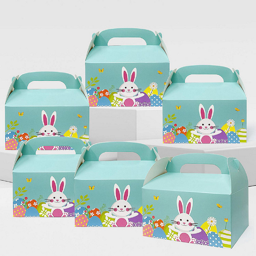 Wrapables Easter Gift Baskets with Handle, Treat Boxes for Eggs, Cookies and Candy, Set of 6, Bunny & Easter Eggs Image