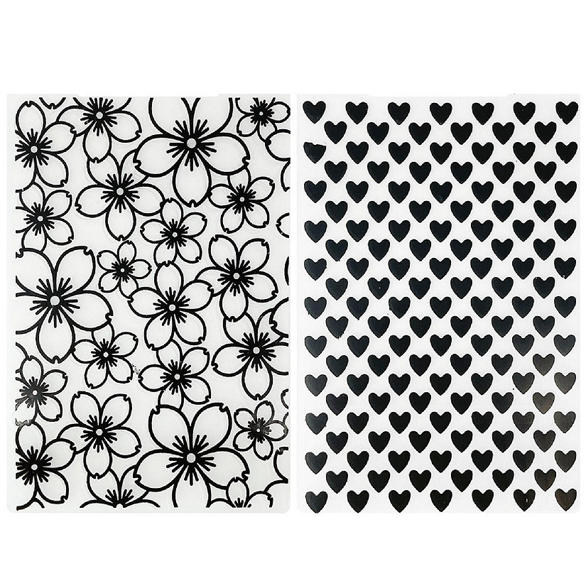 Wrapables Embossing Folder Paper Stamp Template for Scrapbooking, Card Making, DIY Arts & Crafts (Set of 2), Blossoms and Hearts Image
