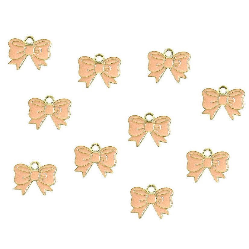 Wrapables Enamel Jewelry Making Charm Pendants (Set of 10), Pink Bow Image
