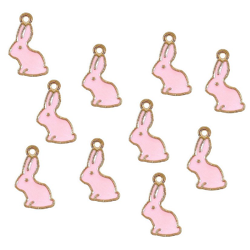 Wrapables Enamel Jewelry Making Charm Pendants (Set of 10), Pink Bunny Image