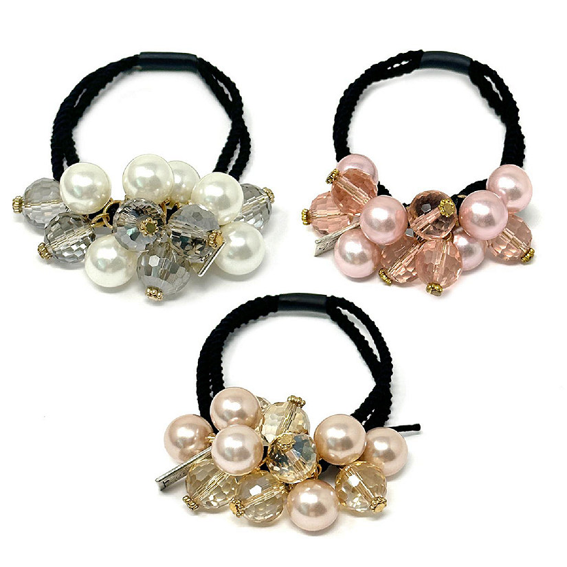 Wrapables Faux Pearls and Rhinestones Hair Ties (Set of 3) Image