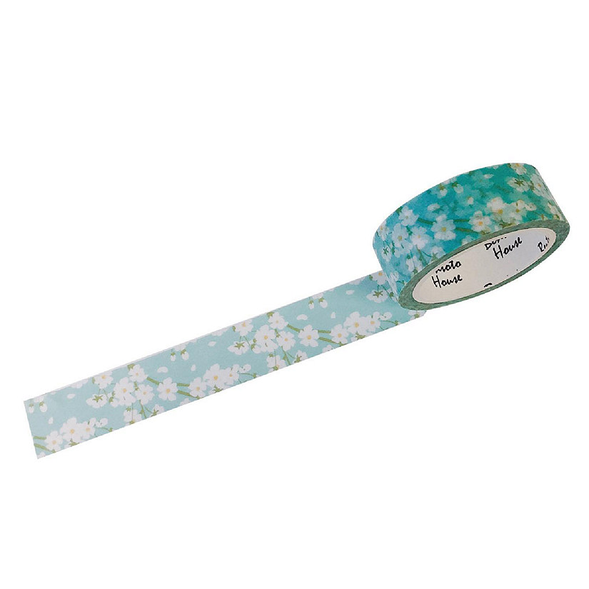Wrapables&#174; Flowers and Greens 15mm x 7M Washi Masking Tape, White Dainty Flowers Image