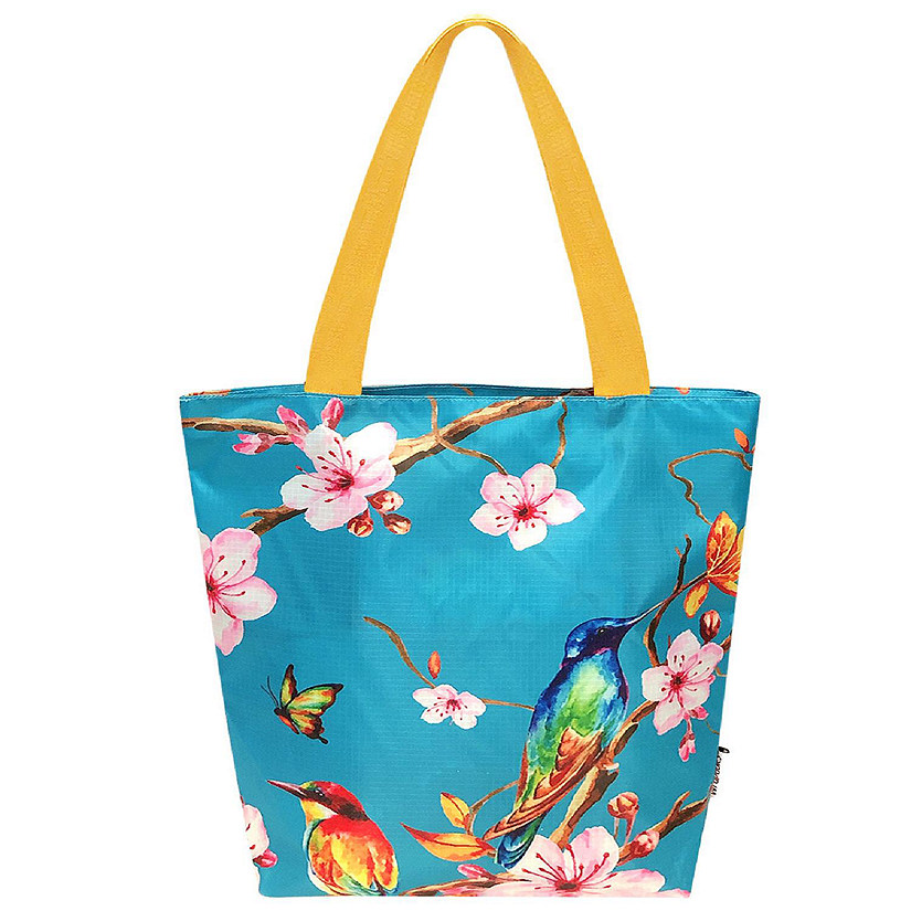 Wrapables Foldable Lightweight Tote Bag with Durable Ripstop Polyester for Shopping, Travel, Gym, Beach, Casual, Everyday, Small, Cherry Blossoms & Birds Image