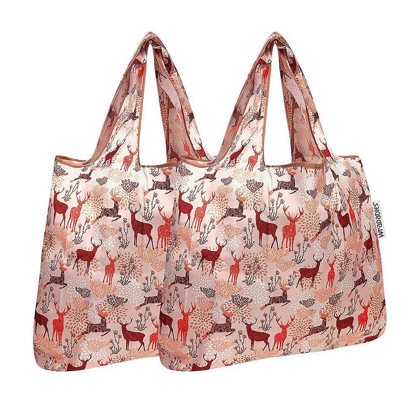 Wrapables Foldable Tote Nylon Reusable Grocery Bag (Set of 2), Deer Image