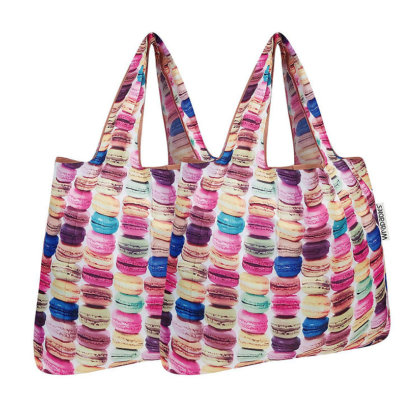 Wrapables Foldable Tote Nylon Reusable Grocery Bag (Set of 2), Macarons Image