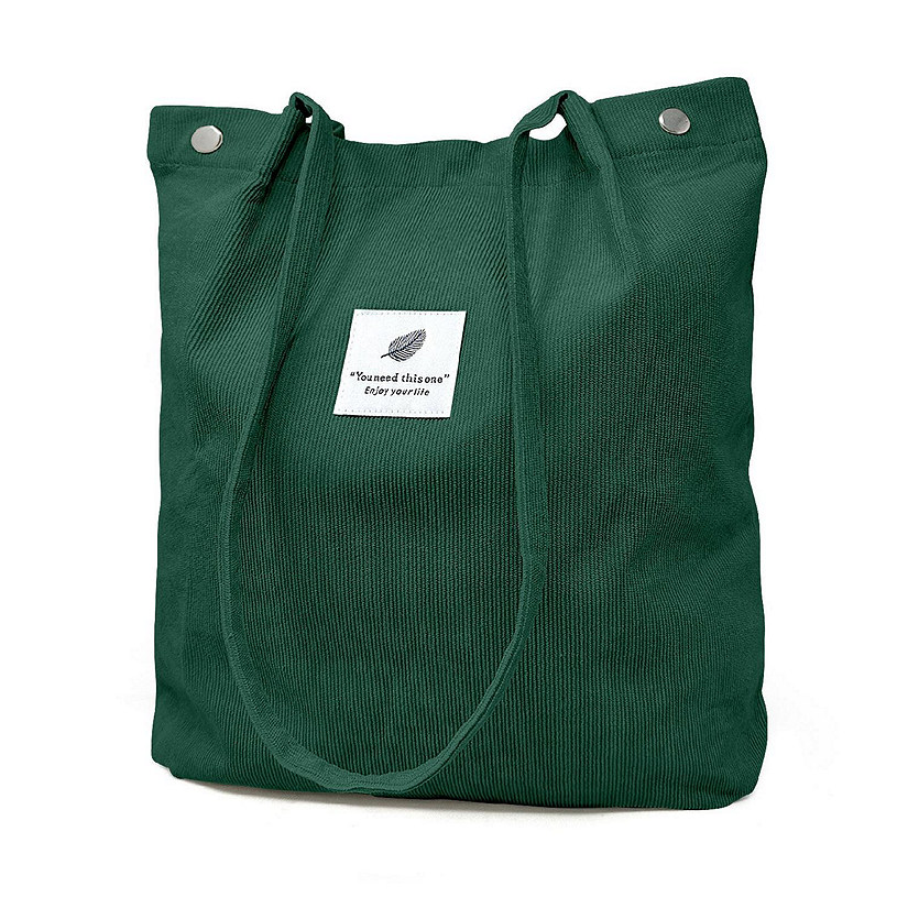Wrapables Forest Green Corduroy Tote Bag, Casual Everyday Shoulder Handbag Image