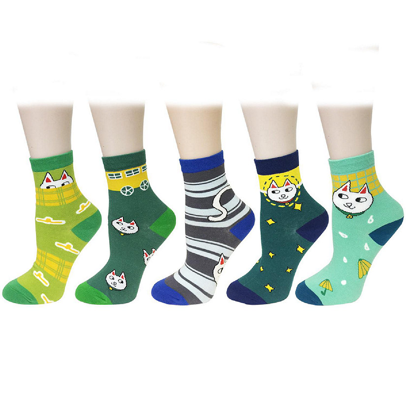 Wrapables Fun Designs Crew Socks for Women (Set of 5), Smiling Cats Image