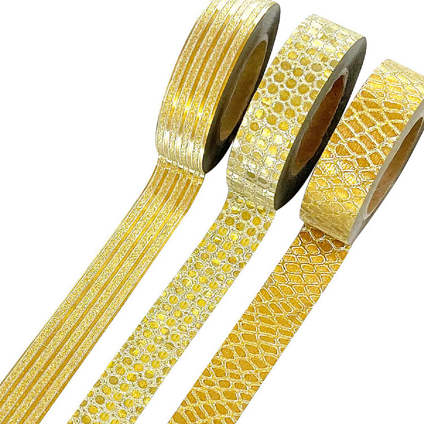 Wrapables Glitter and Shine Washi Tapes Decorative Masking Tapes (Set of 3), Gold Glitz and Snake Print Image