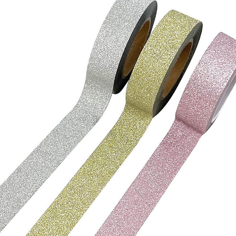 Wrapables Glitter and Shine Washi Tapes Decorative Masking Tapes (Set of 3), Solid Glitter Pastel Image