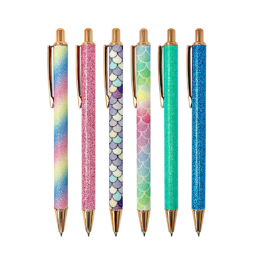 Wrapables Glitter Ballpoint Pens, 1.0mm Medium Point Retractable Metal Pens (Set of 6) Image