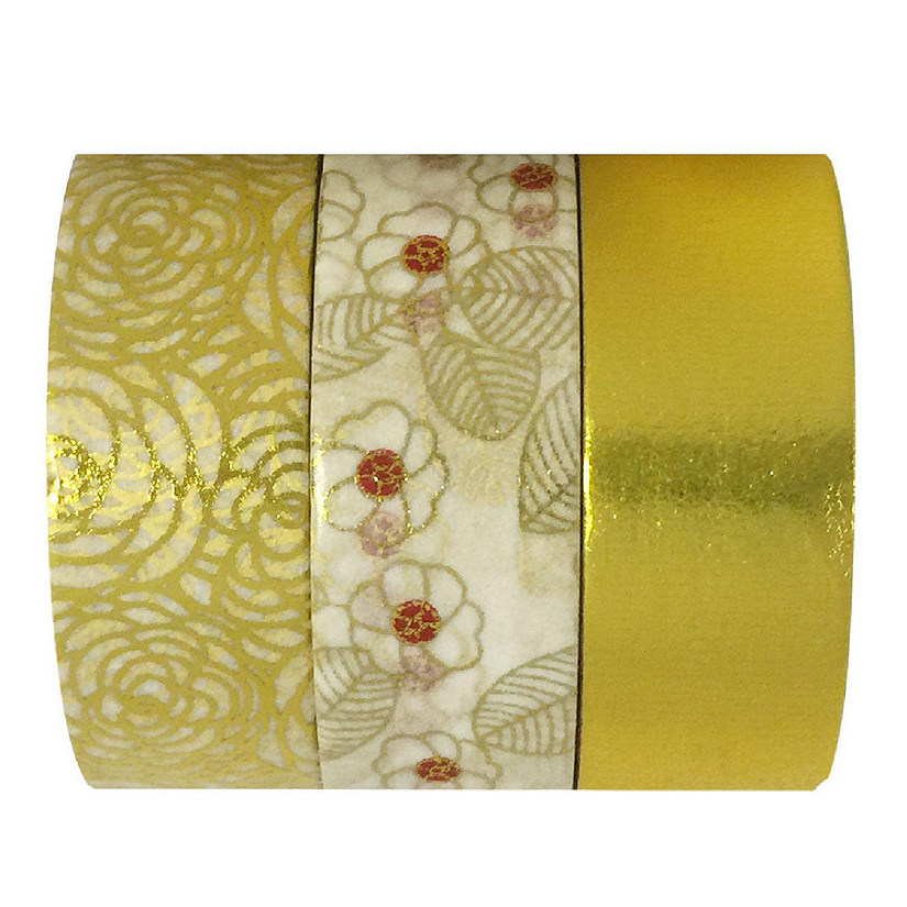 Wrapables Gold Bloom 10M x 15mm Washi Masking Tape (set of 3) Image