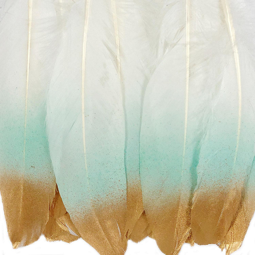 Wrapables Gold Dipped Feathers, Bohemian Decorations, Teal Image