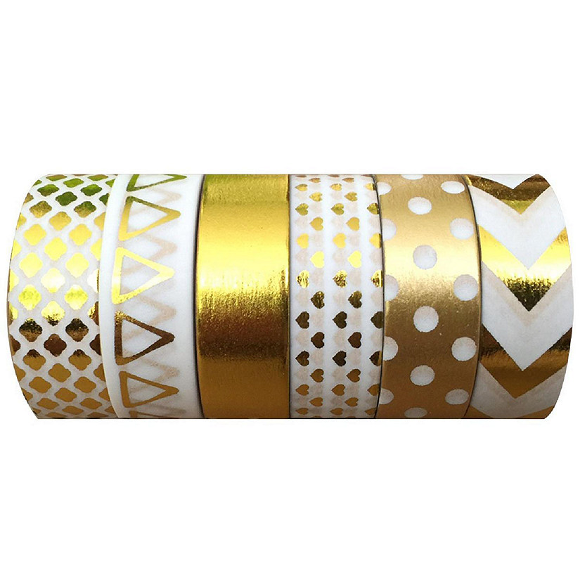Wrapables Gold Foil & White Washi Tapes Decorative Masking Tapes (AD101), set of 6 Image