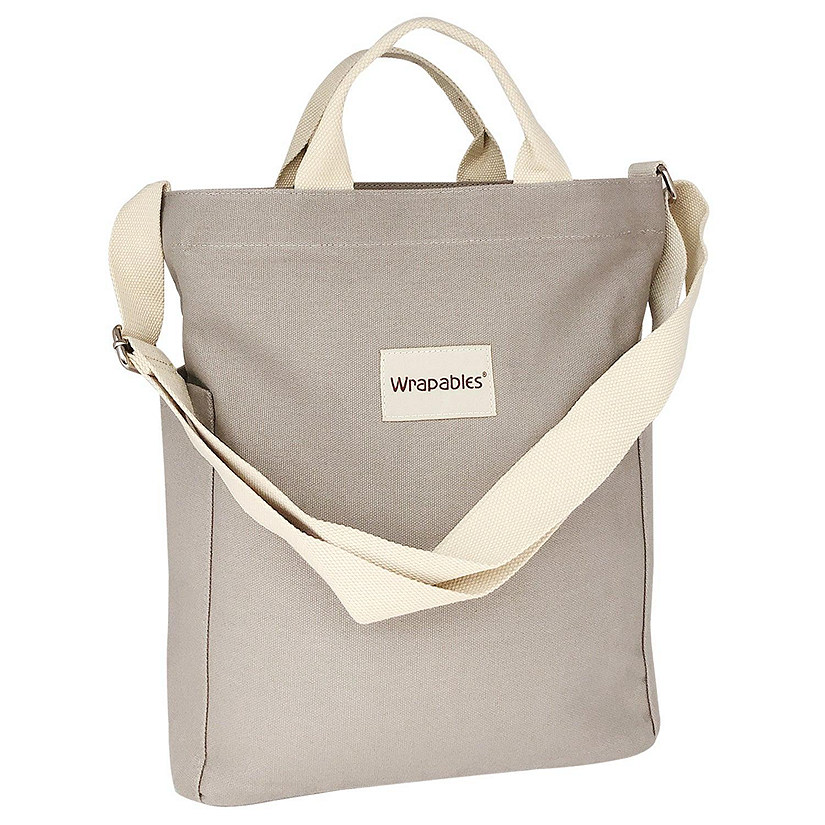 Wrapables Gray Canvas Tote Bag for Women, Casual Cross Body Shoulder Handbag Image