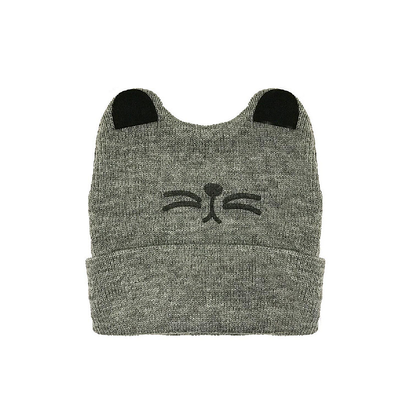 Wrapables Happy Cat Ear Knitted Beanie Winter Hat for Baby, Gray Image