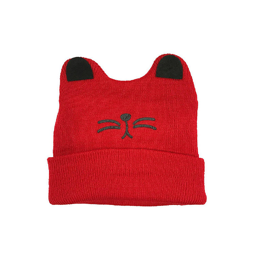 Wrapables Happy Cat Ear Knitted Beanie Winter Hat for Baby, Red Image