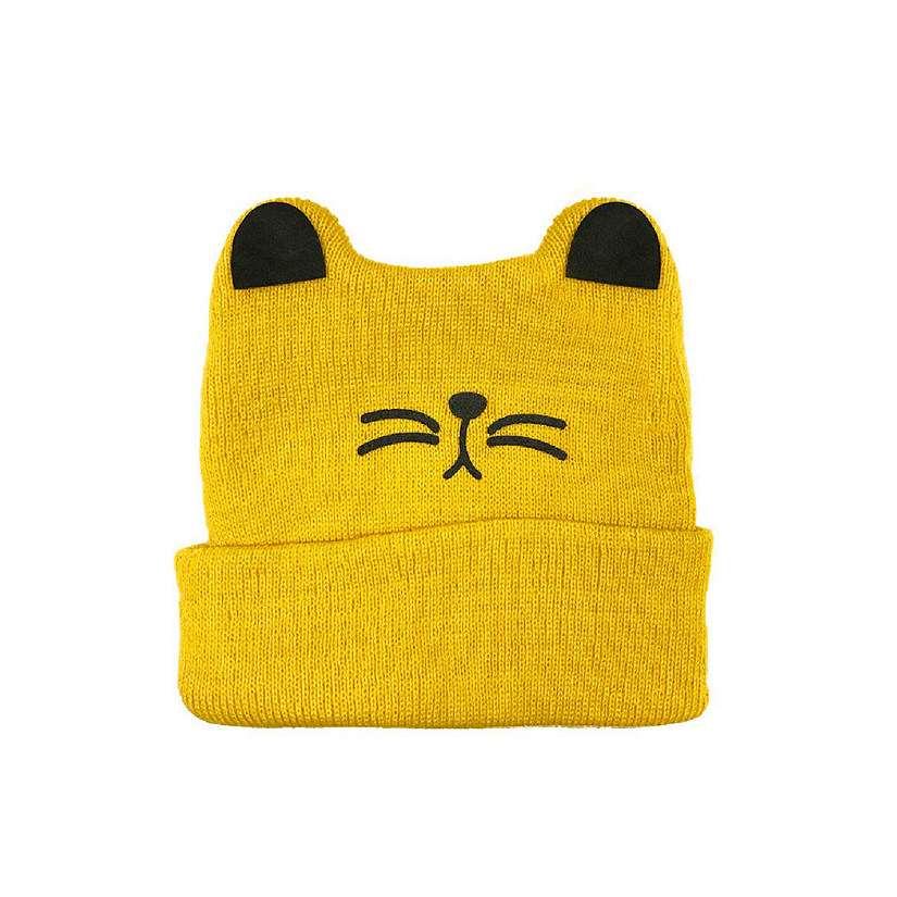 Wrapables Happy Cat Ear Knitted Beanie Winter Hat for Baby, Yellow Image
