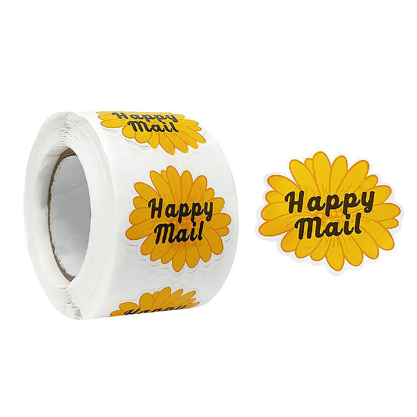 Wrapables Happy Mail Floral Small Business Thank You Stickers Roll, Sealing Stickers and Labels for Boxes, Envelopes, Bags and Packages (500pcs) Image