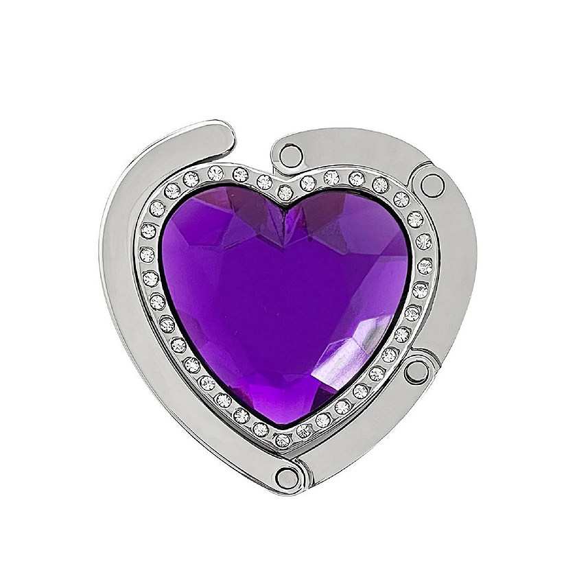 Wrapables Heart Shaped Purse Hook Hanger with Rhinestones, Purple Image