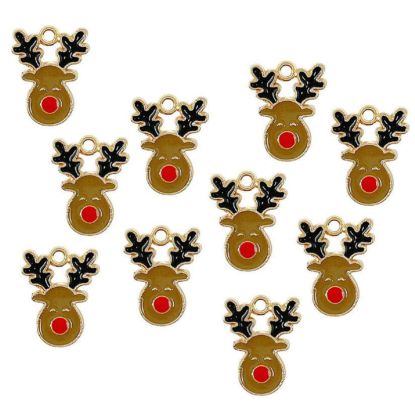 Wrapables Holiday Jewelry Making Pendant Charms (Set of 10), Brown Reindeers Image