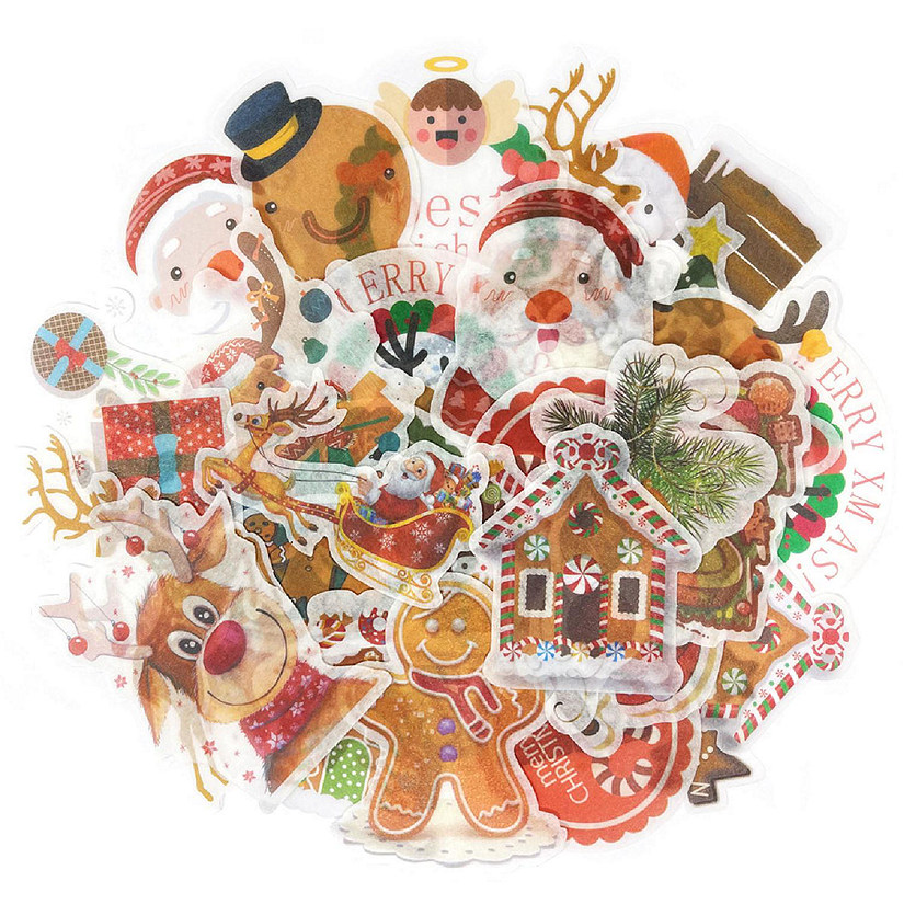 Wrapables Holiday Scrapbooking Washi Stickers (60 pcs), Reindeer & Gingerbreads Image