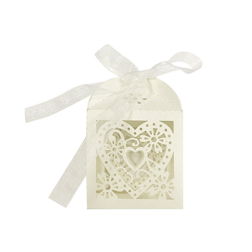 Wrapables Ivory Hearts and Flowers Wedding Party Favor Boxes Gift Boxes with Ribbon (Set of 50) Image