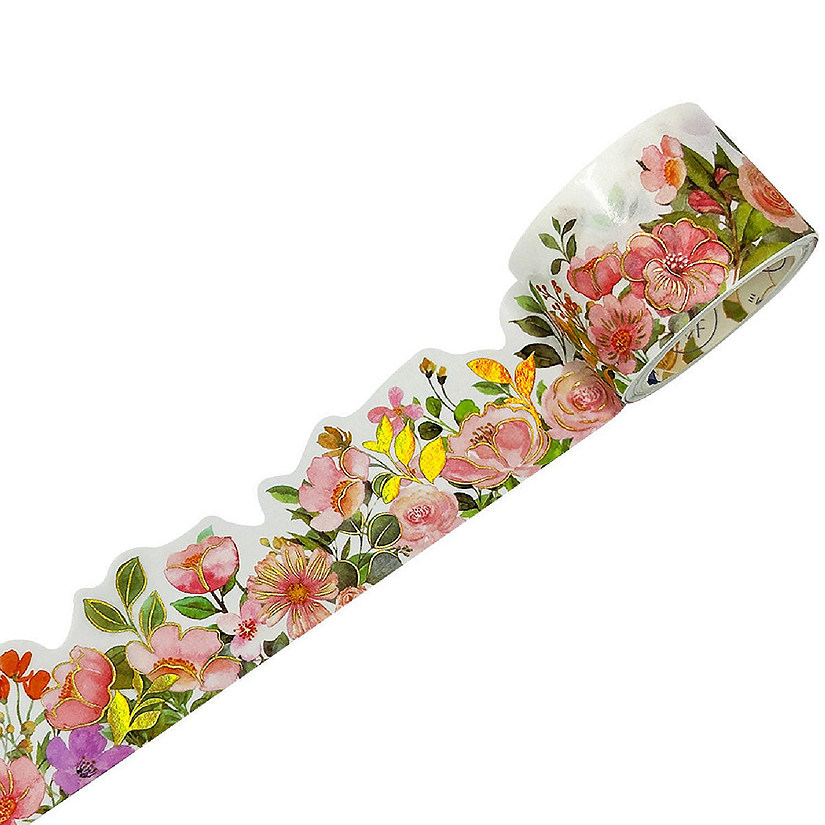 Wrapables Landscape Floral 30mm x 3M Metallic Gold Foil Washi Tape, Blushing Blossoms Image