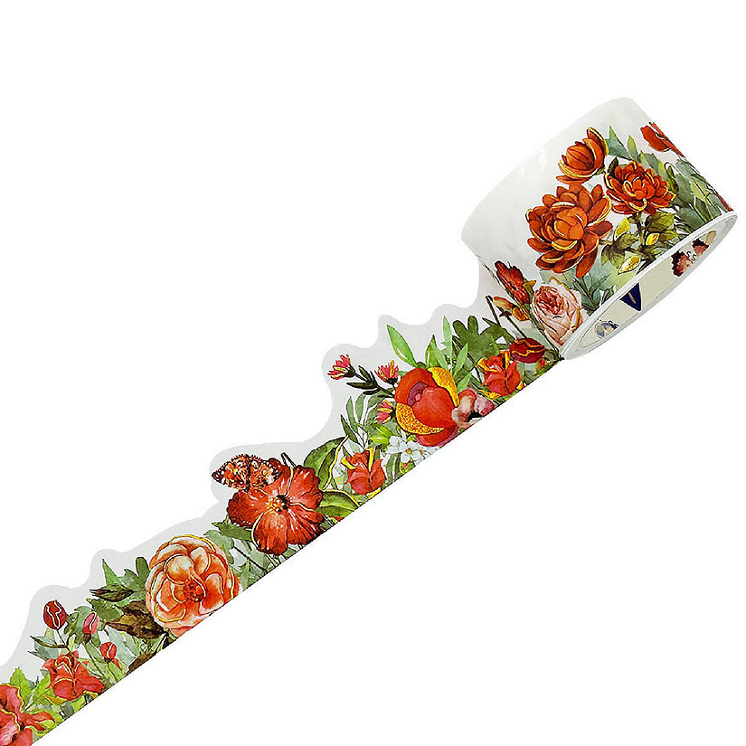 Wrapables Landscape Floral 30mm x 3M Metallic Gold Foil Washi Tape, Red Rose & Peonies Image