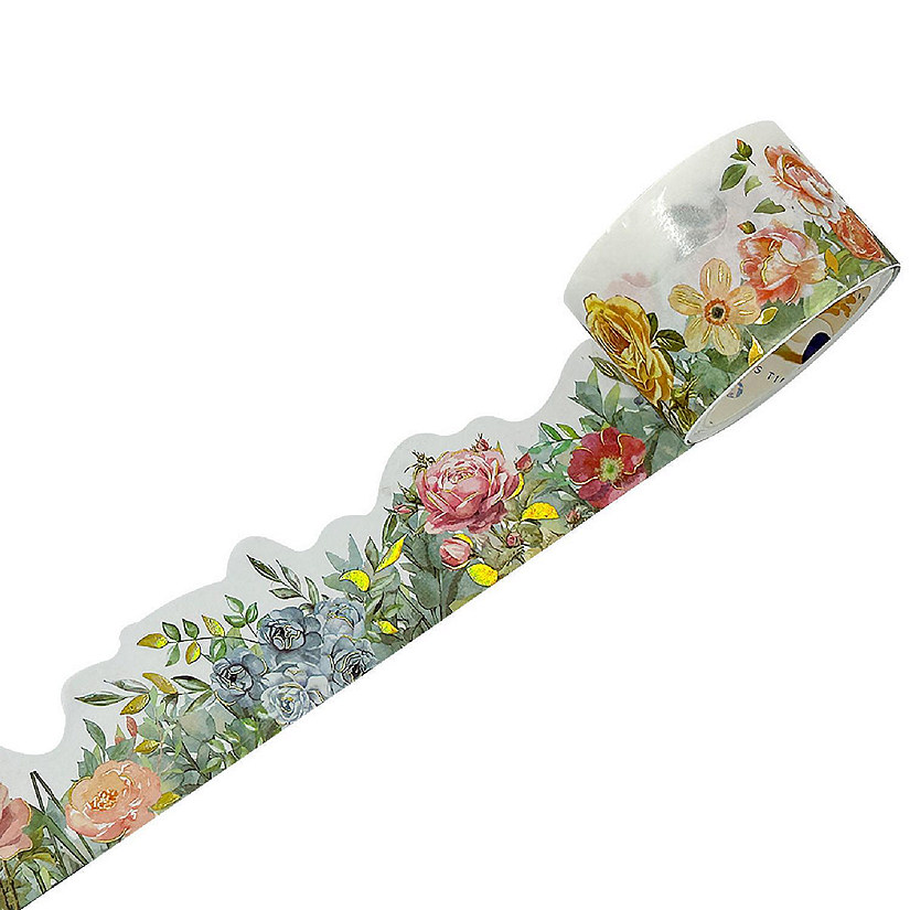 Wrapables Landscape Floral 30mm x 3M Metallic Gold Foil Washi Tape, Spring Roses Image