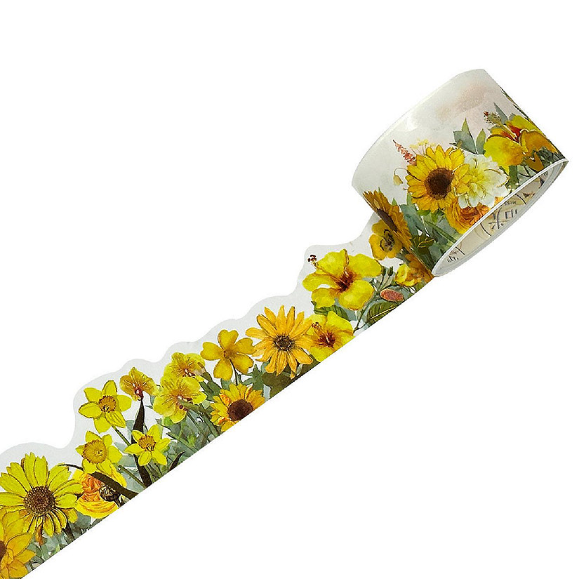 Wrapables Landscape Floral 30mm x 3M Metallic Gold Foil Washi Tape, Yellow Sunflowers Image