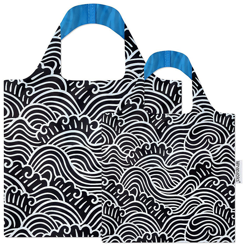 Wrapables Large & Small Allybag Foldable & Lightweight Reusable Grocery Bags (Set of 2), Navy Swirls Image