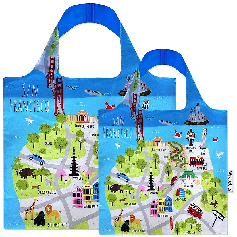 Wrapables Large & Small Allybag Foldable & Lightweight Reusable Grocery Bags (Set of 2), San Francisco Image