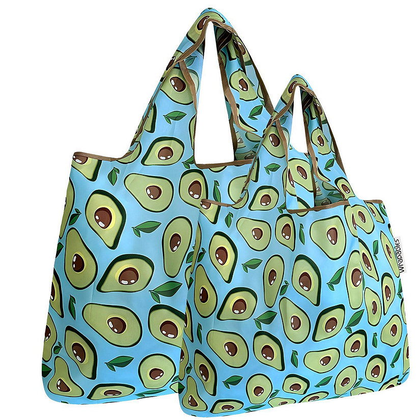Wrapables Large & Small Foldable Tote Nylon Reusable Grocery Bags, Set of 2, Avocado Image