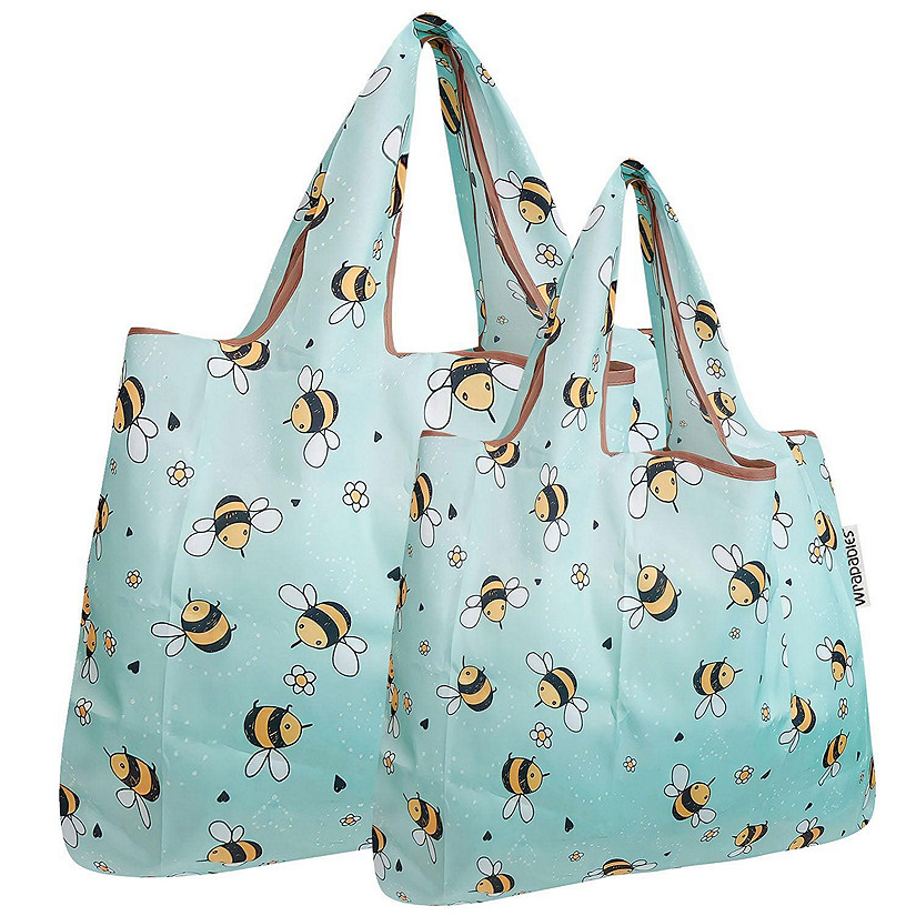 Wrapables Large & Small Foldable Tote Nylon Reusable Grocery Bags, Set of 2, Bumble Bees Image