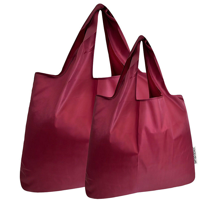 Wrapables Large & Small Foldable Tote Nylon Reusable Grocery Bags, Set of 2, Burgundy Image