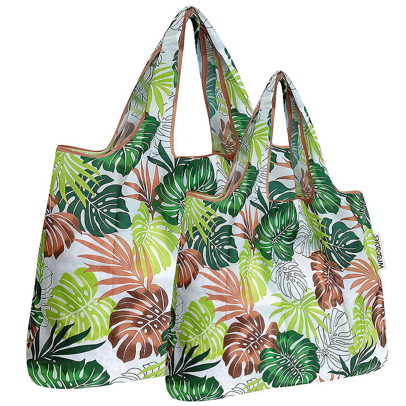 Wrapables Large & Small Foldable Tote Nylon Reusable Grocery Bags, Set of 2, Fern Leaves Image