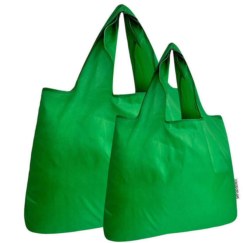 Wrapables Large & Small Foldable Tote Nylon Reusable Grocery Bags, Set of 2, Green Image