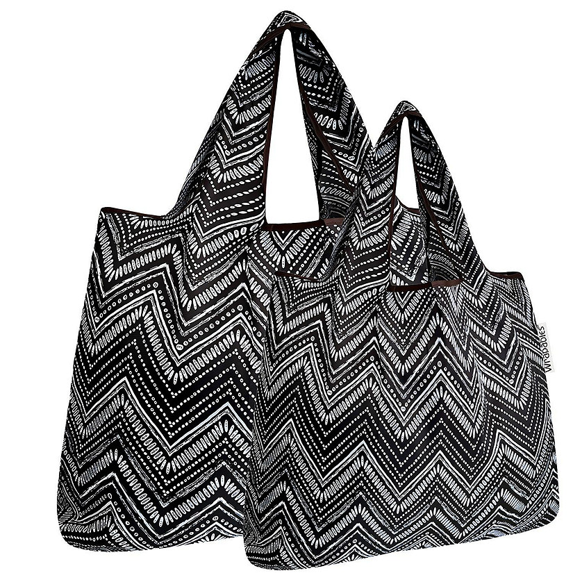Wrapables Large & Small Foldable Tote Nylon Reusable Grocery Bags, Set of 2, Intricate Chevron Image