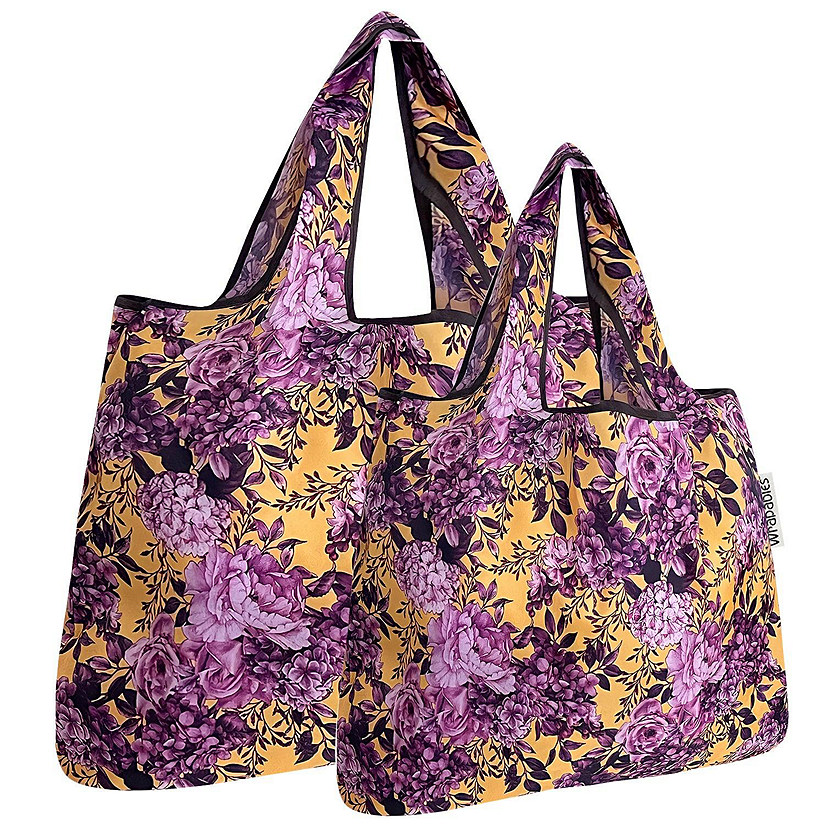 Wrapables Large & Small Foldable Tote Nylon Reusable Grocery Bags, Set of 2, Lavender Bloom Image