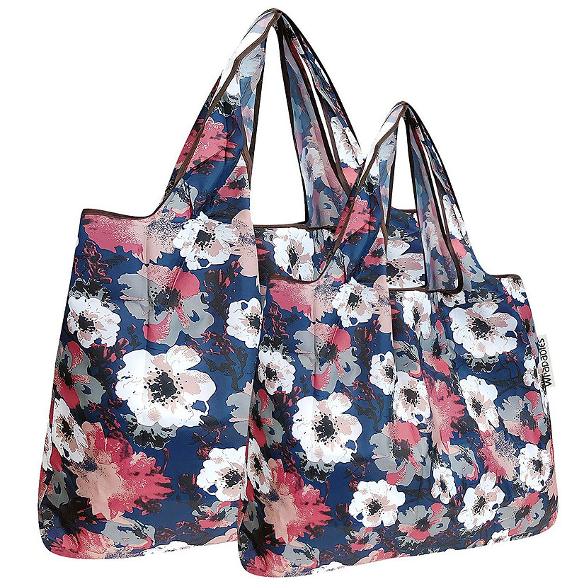 Wrapables Large & Small Foldable Tote Nylon Reusable Grocery Bags, Set of 2, Poppies Image