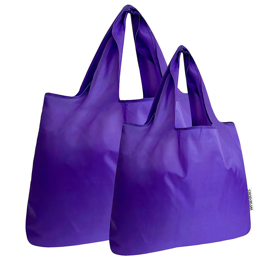Wrapables Large & Small Foldable Tote Nylon Reusable Grocery Bags, Set of 2, Purple Image